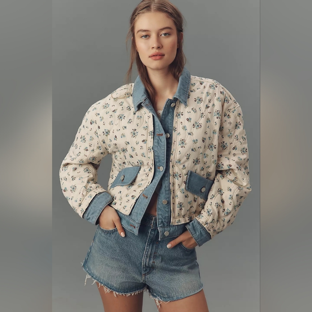 BLANKNYC Quilted Floral Denim Jacket NWT Sz XS